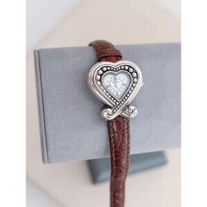 Brighton Fairfax Watch Heart Shaped Face Brown Leather Band Vintage Retired 7"